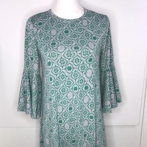 LuLaRoe S Maurine Dress - Grey with Green Pattern